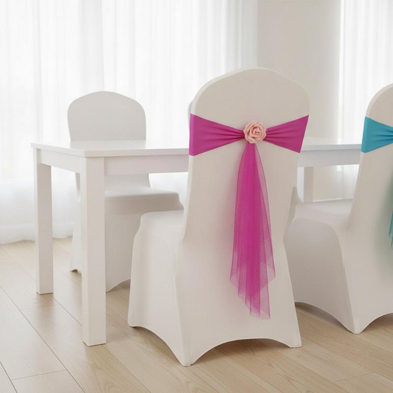 Chair Sash Organza - 1 Adet Organze Sandalye Kuşağı Çiçekli