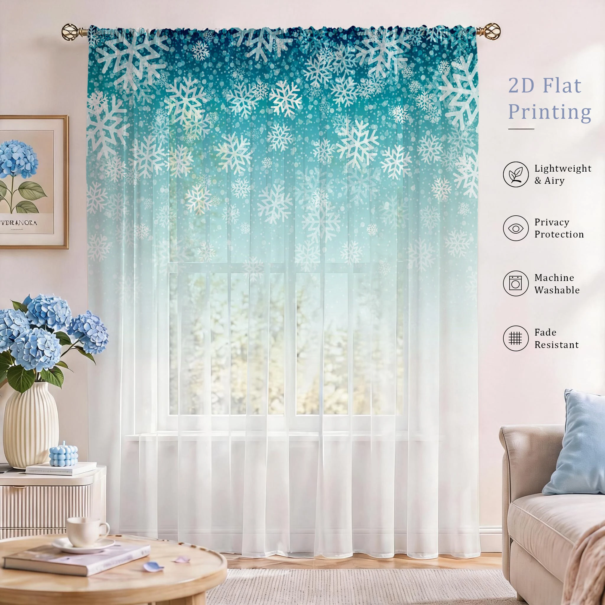 Good Floral & Wedding Decor Supply - Çiçekli Gradyanlı Şeffaf Perde, Oturma Odası/Yatak