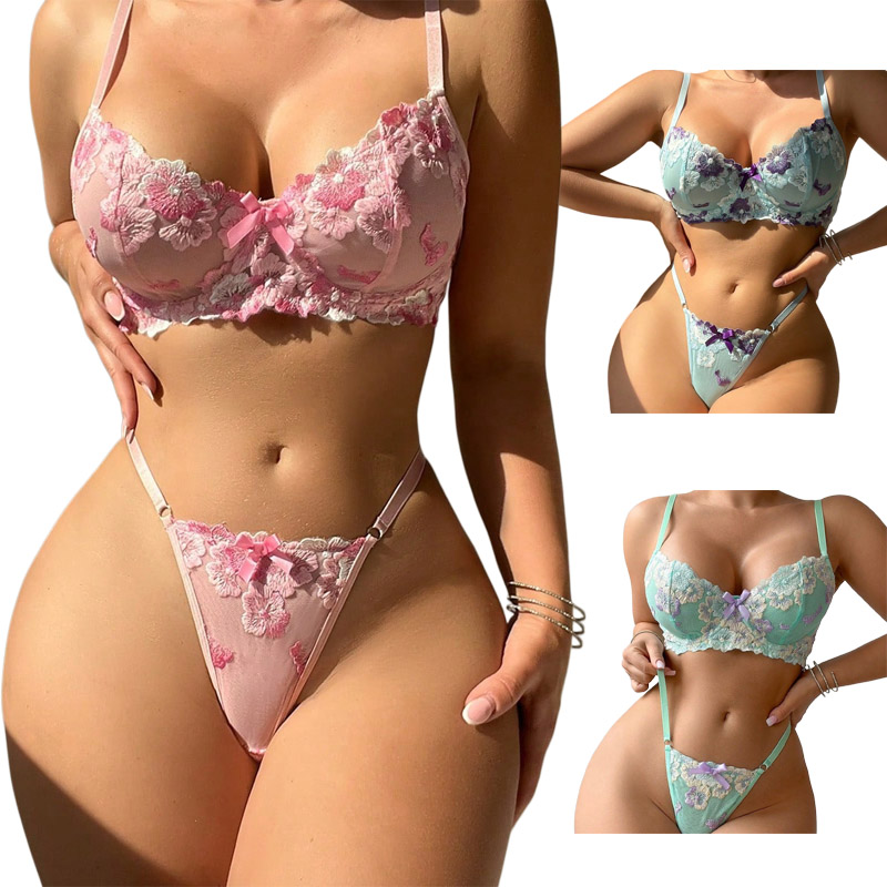 Good Floral & Wedding Decor Supply - Nakışlı Pembe Çiçekli Romantik Nakışlı Seksi