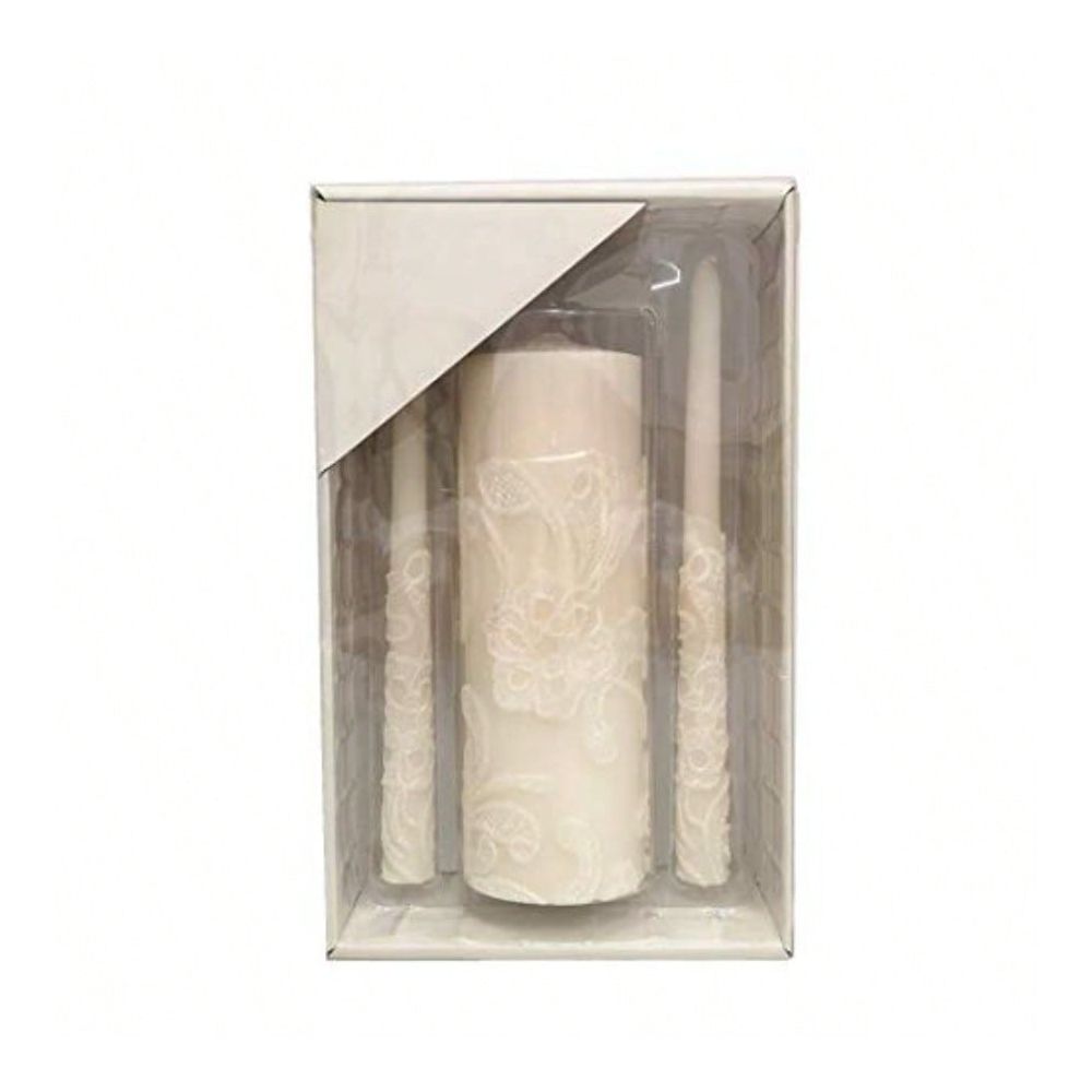 Unity Candle Set - İnç Yüksekliğinde Krem Rengi Düğün Birlik
