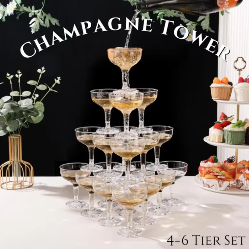 Champagne Tower Set - 20-60 adet akrilik şampanya kupa bardakları