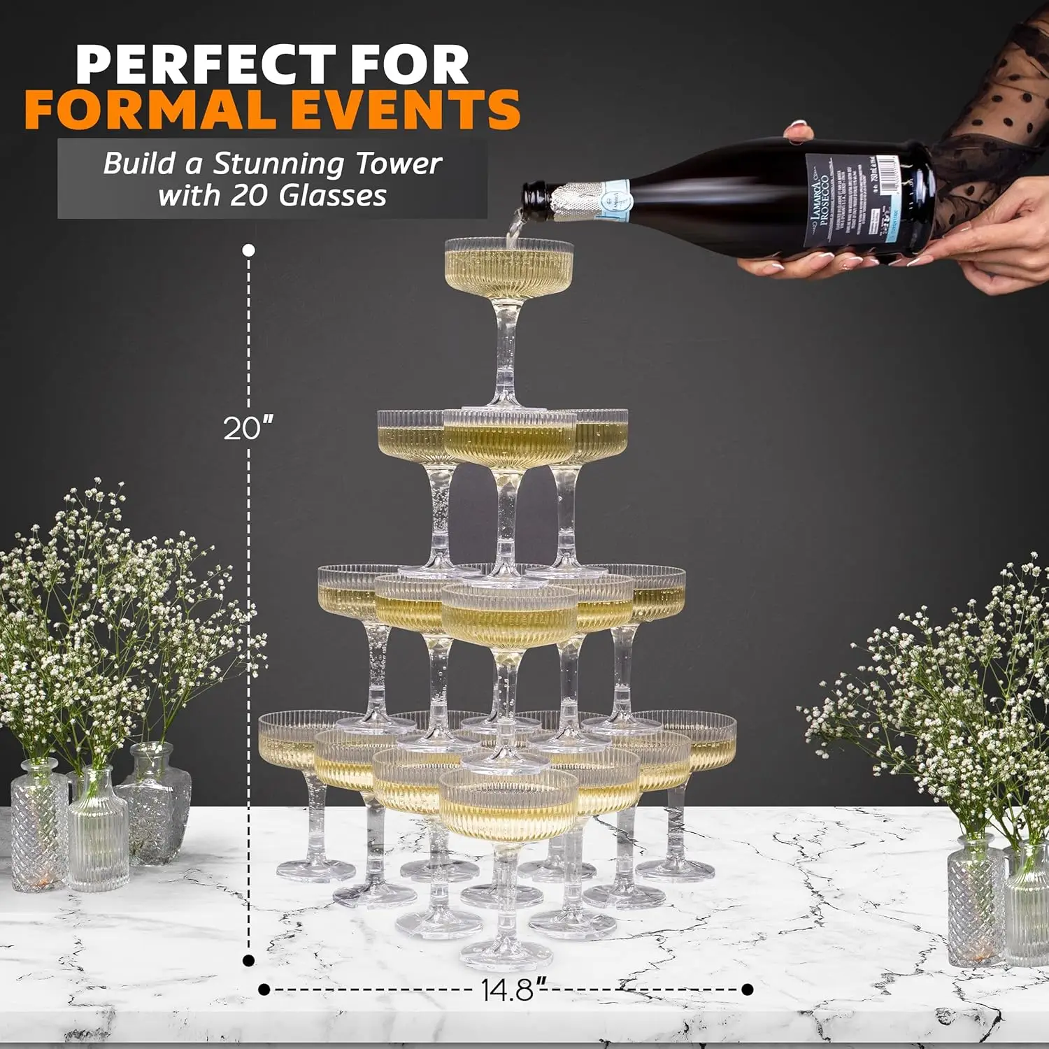 Champagne Tower Set - 20-60 adet akrilik şampanya kulesi Vintage